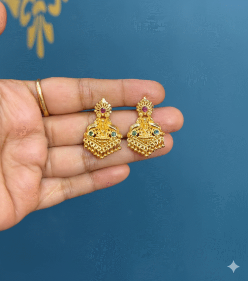 Elegant Traditional Studs with Ruby, Emerald & Gold Beadwork