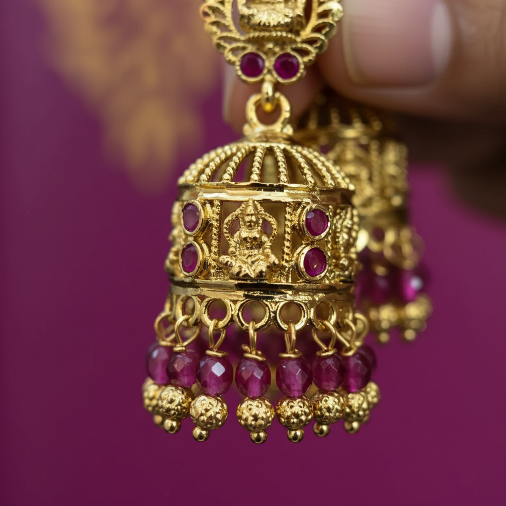 Multicolor Stone Studded Jhumka Earrings – Trendy Gift Idea - Image 4